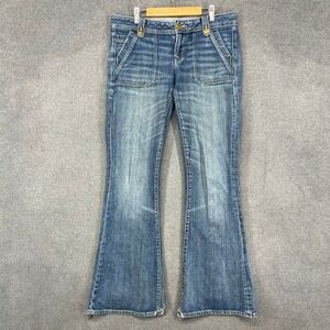 Gap 1969 Womens Flare Jeans‎ Blue Medium Wash Patch Pocket Low Rise 27/4